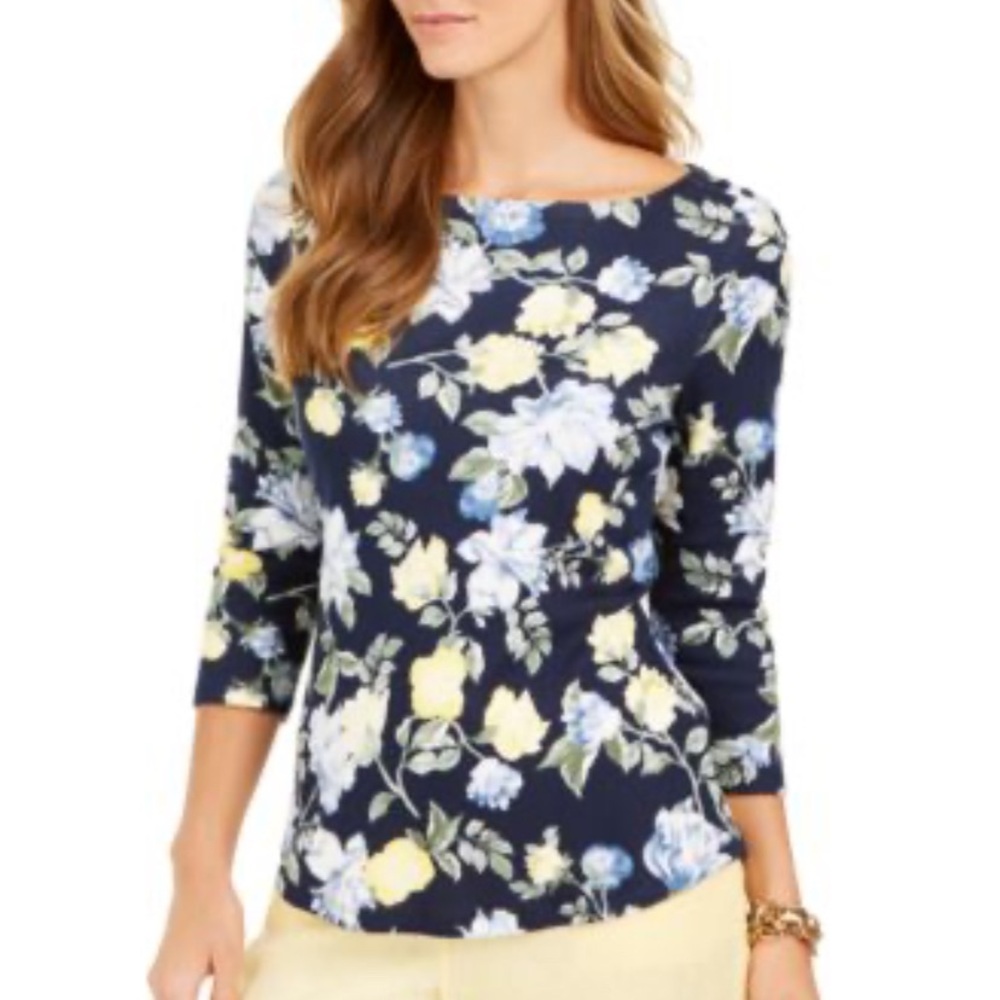 Charter Club Navy Floral Blouse MP